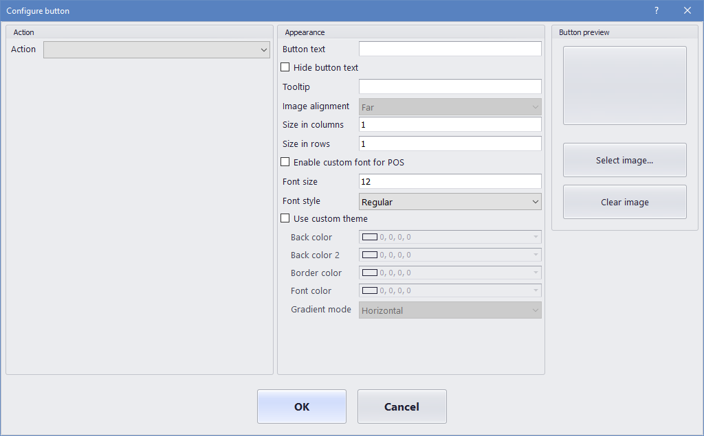 Screenshot der Eigenschaften der Schaltflächenraster-Schaltfläche