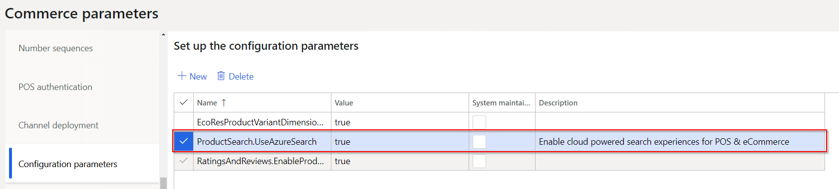 Screenshot der Konfigurationsparameter für die cloudgestützte Suche.