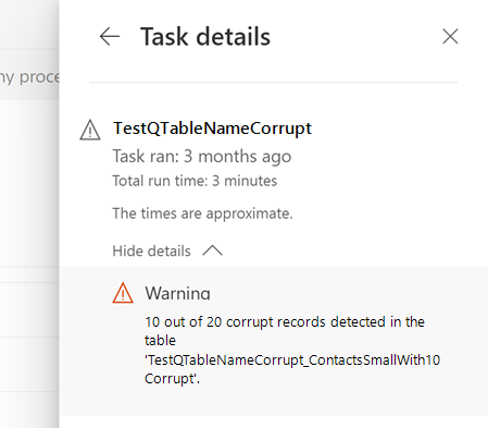 Detail der Aufgabe zeigt Datenkorruptionsfehler.