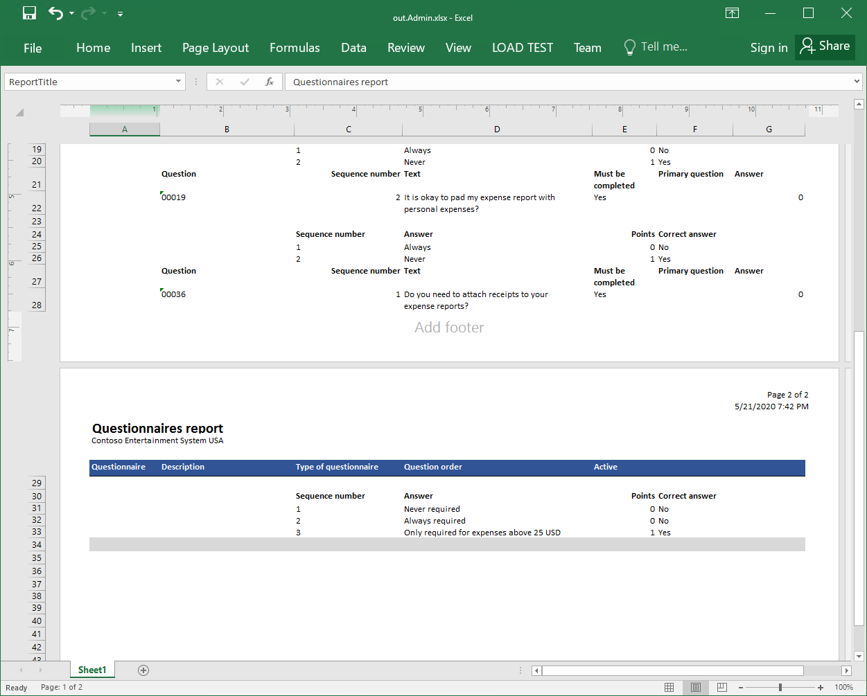 Beispiel eines generierten Berichts im Excel-Format, Seite&nbsp;2.
