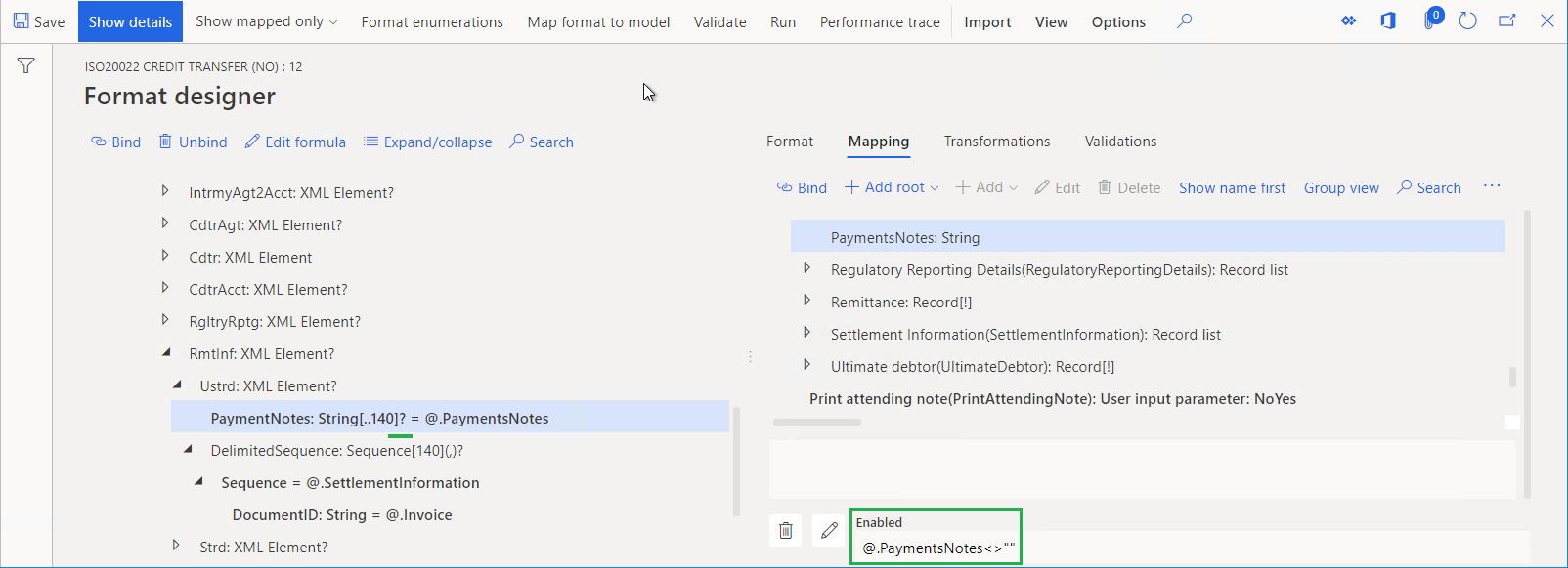 Ausdruck für die PaymentNotes-Komponente.