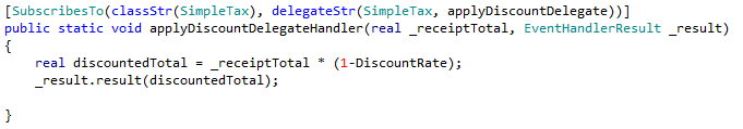 Screenshot of the applyDiscountDelegateHandler method.