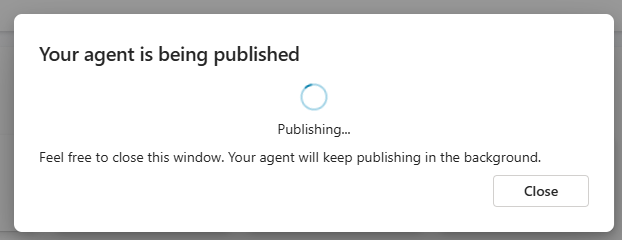Screenshot, der zeigt, dass die Agent-Veröffentlichung ausgeführt wird.