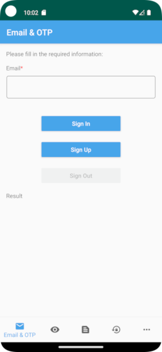 Screenshot der Benutzeraufforderung zum Eingeben von E-Mails in der Android-Anwendung.