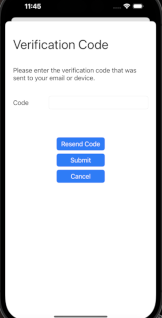 Screenshot der Benutzeraufforderung zum Eingeben einer Einmalkennung (ONE-Time Passcode, OTP) in der iOS-App.