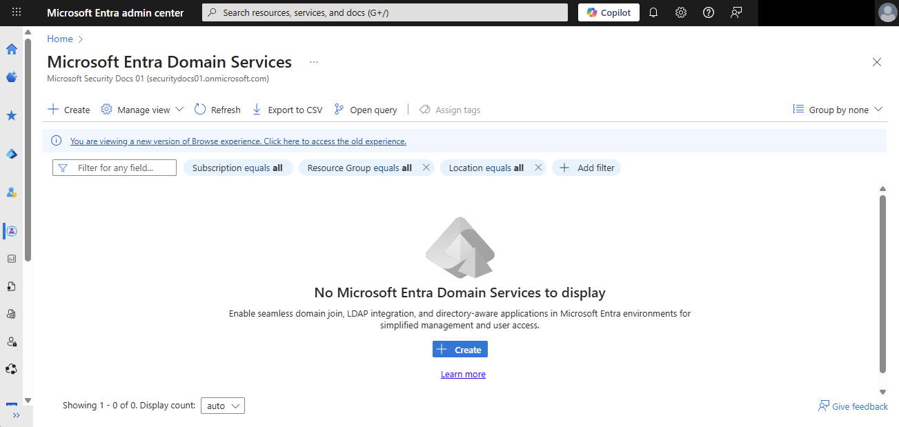 Screenshot zum Erstellen einer verwalteten Domäne.