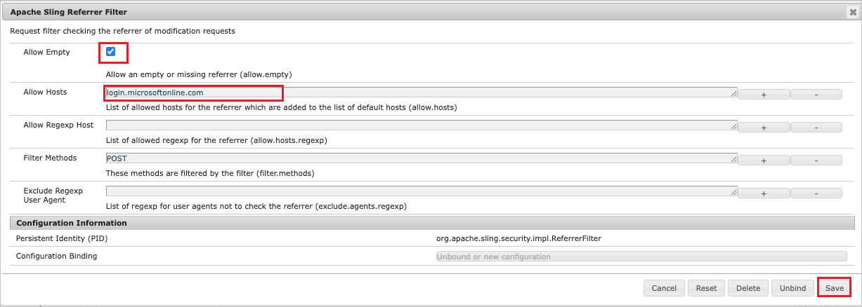 Screenshot des Sling Referrer-Filters.