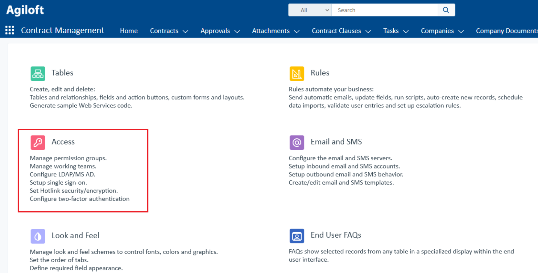 Screenshot, der den Access-Bereich hervorhebt
