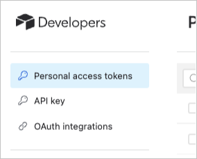 Screenshot der Auswahl persönlicher Access Tokens.