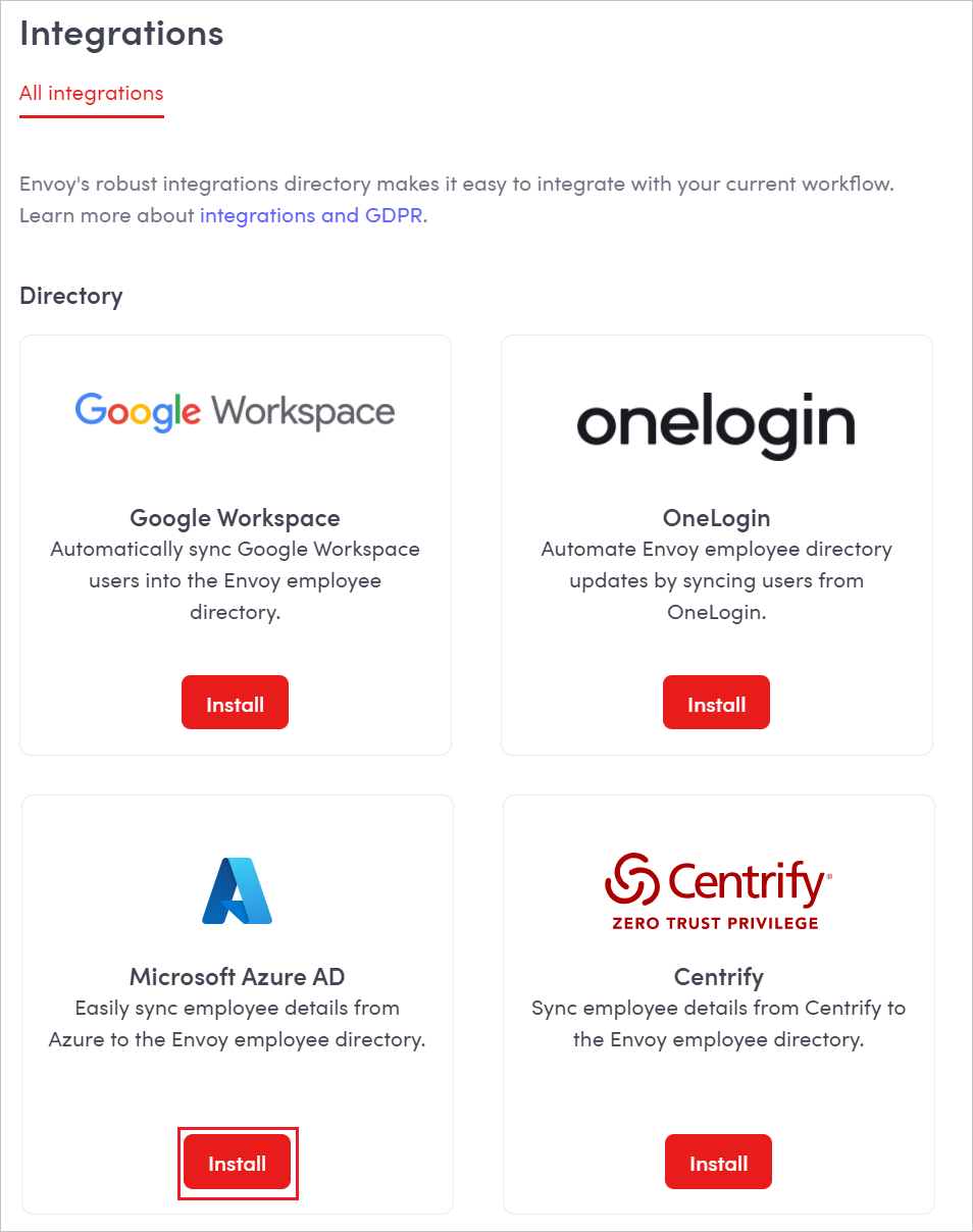 „Install“ (Installieren) in Envoy
