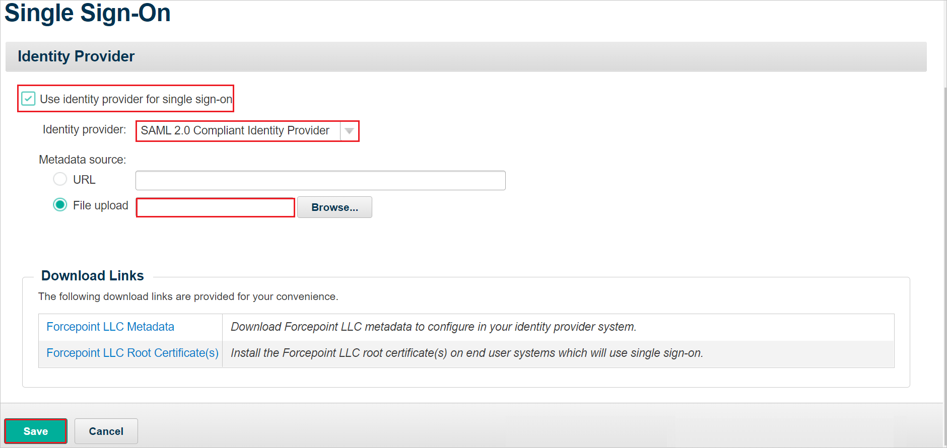 Screenshot, das die Single-Sign-On-Konfiguration zeigt.