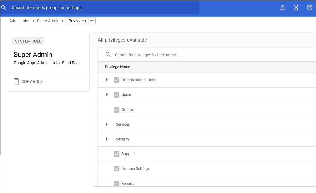 G&nbsp;Suite, Administratorberechtigungen