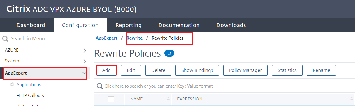 Citrix&nbsp;ADC-Konfiguration: Bereich „Richtlinien zum erneuten Generieren“