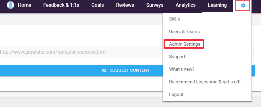 Screenshot der Leapsome Admin Console.