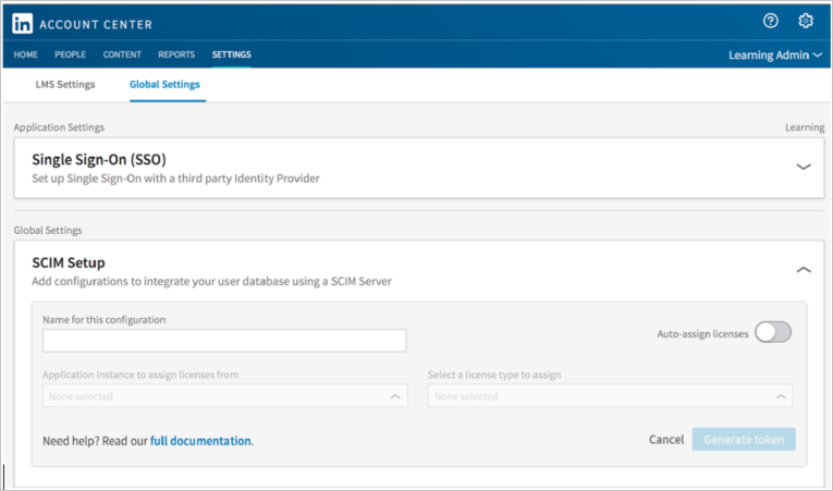Screenshot der globalen Einstellungen des LinkedIn Account Center.