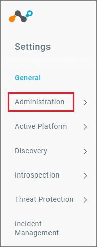 Screenshot: Auswahl von „Administration“ unter „Settings“ (Einstellungen)