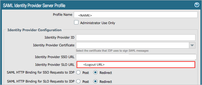 Screenshot: Fenster „SAML Identity Provider Server Profile“ (SAML-Identitätsanbieter-Serverprofil).