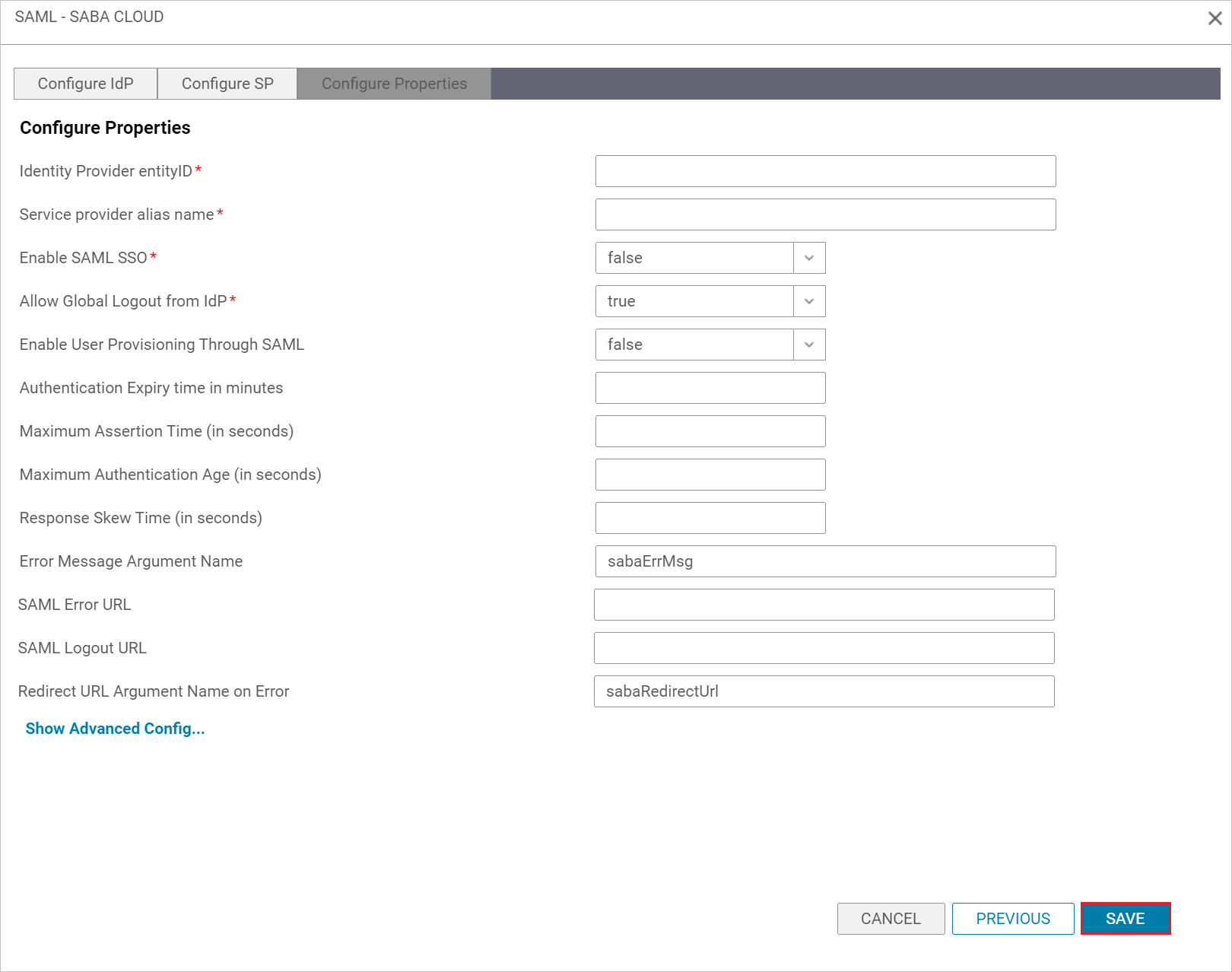 Screenshot: Configure Properties (Eigenschaften konfigurieren)