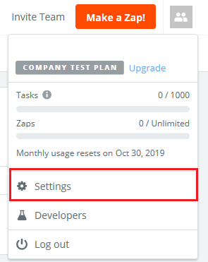 Screenshot der Zapier Admin Console.