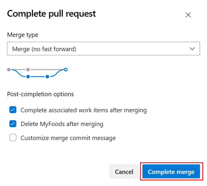 Screenshot der Merge-Pull-Request-Schnittstelle.