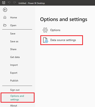 Screenshot der Datenquelleneinstellungen in Power BI.