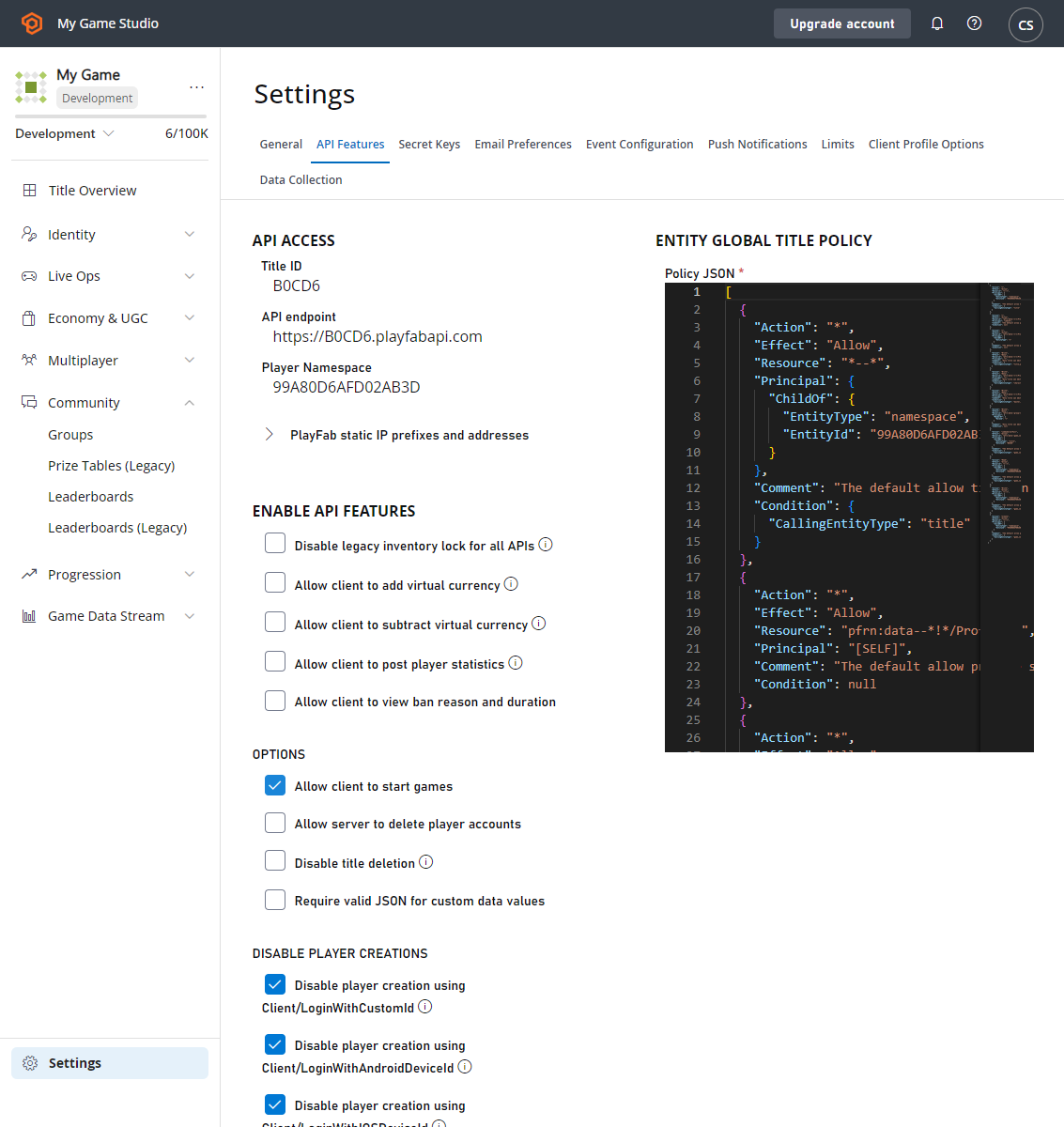 Game Manager – Einstellungen – API-Features – Start von Spielen durch den Client zulassen