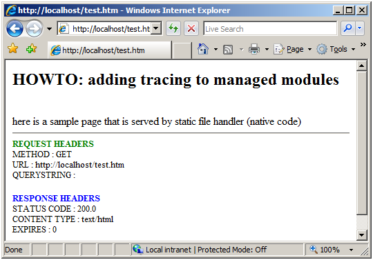 Screenshot einer Webseite, die hier gelesen wird, ist eine Beispielseite, die vom statischen Dateihandler bereitgestellt wird.