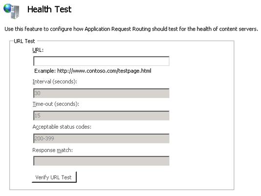Screenshot der Feature-Seite 'Gesundheitstest'. Der U R L Test wird angezeigt.