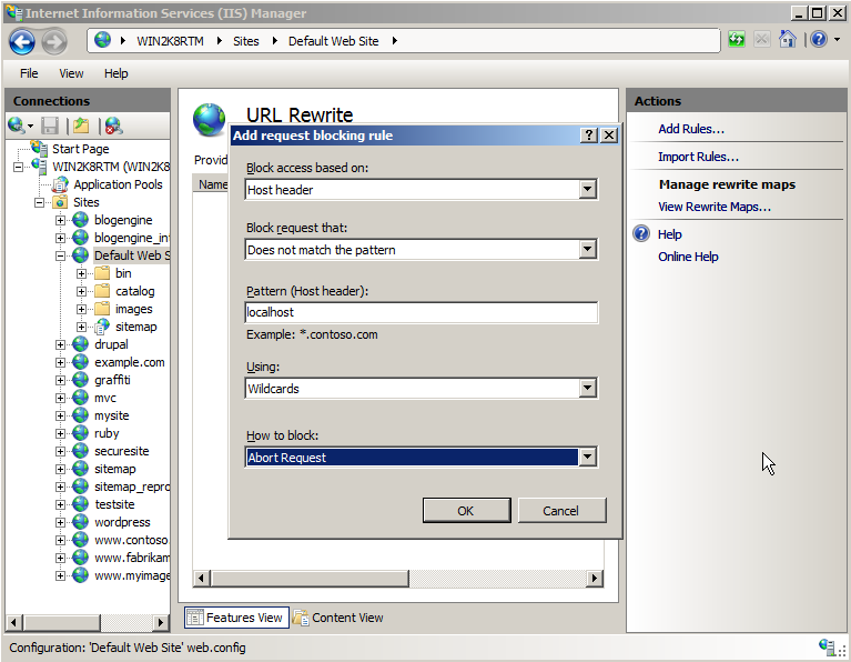 Screenshot des Dialogfelds zum Hinzufügen einer Anforderungsblockierungsregel. Im Feld 