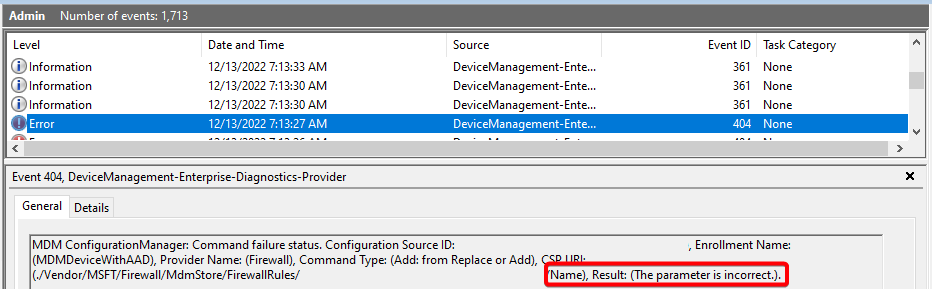 Screenshot des Namensfehlers