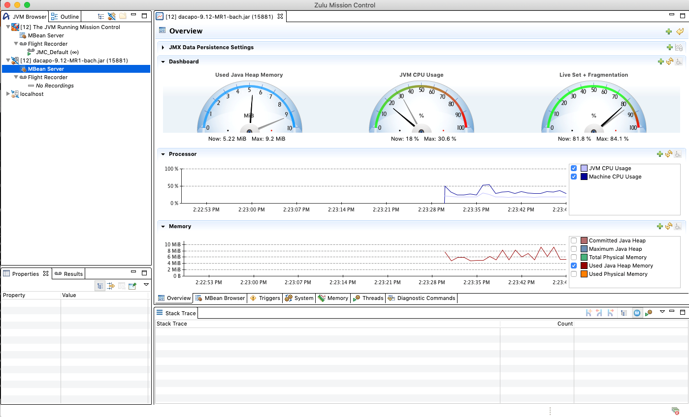 Erweitern des Listenelements oben links für Ihre JVM-Instanz