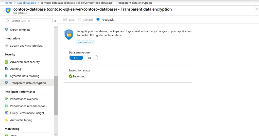Sql Transparent Data Encryption-Einstellungen