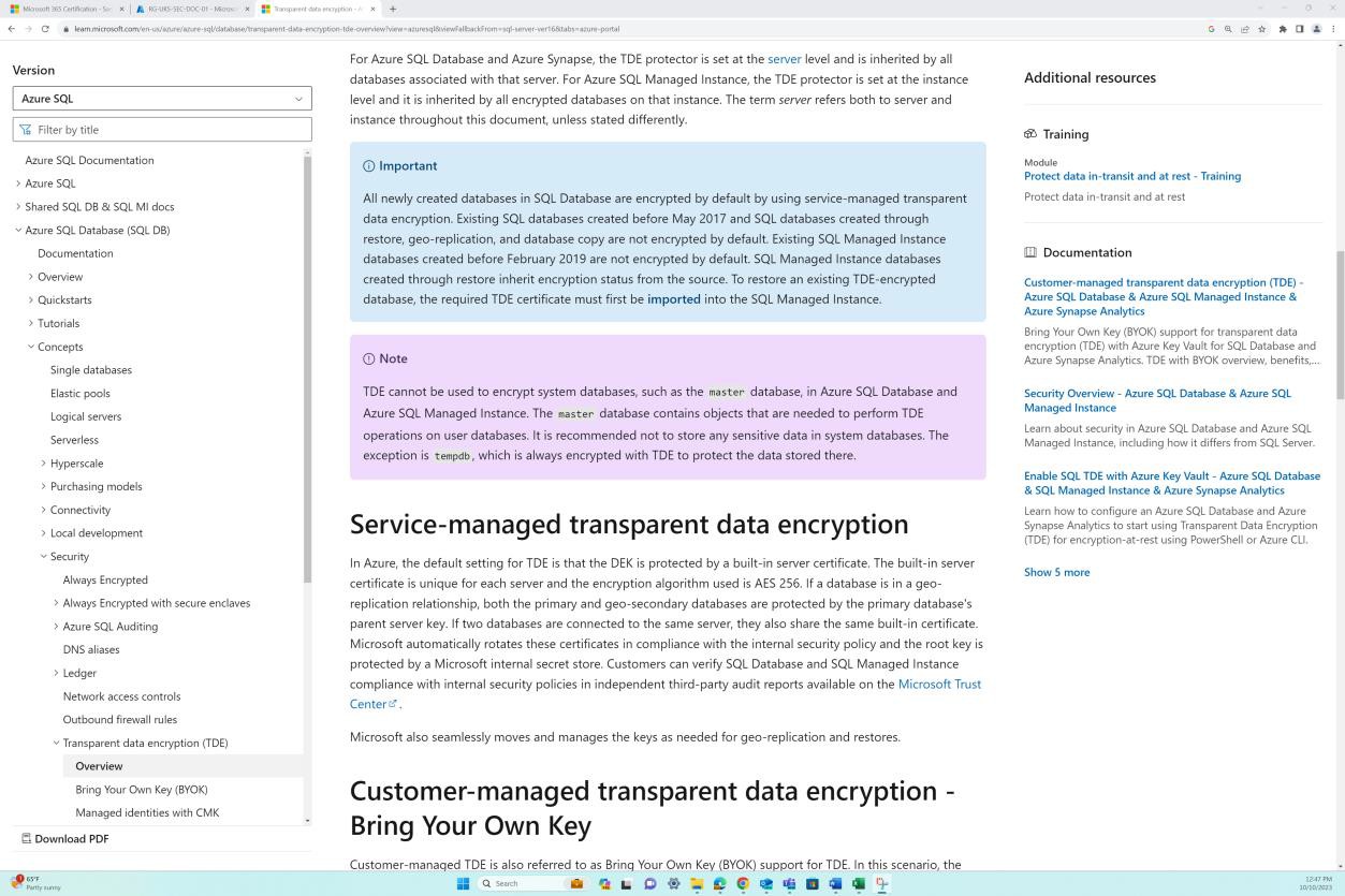 Vom Microsoft Learn-Dienst verwaltetes Dokument zur transparenten Datenverschlüsselung.