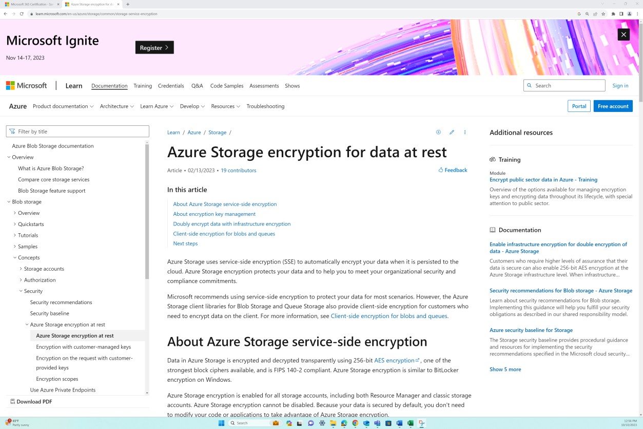 Microsoft Learn Azure Speicherverschlüsselung für ruhende Daten.