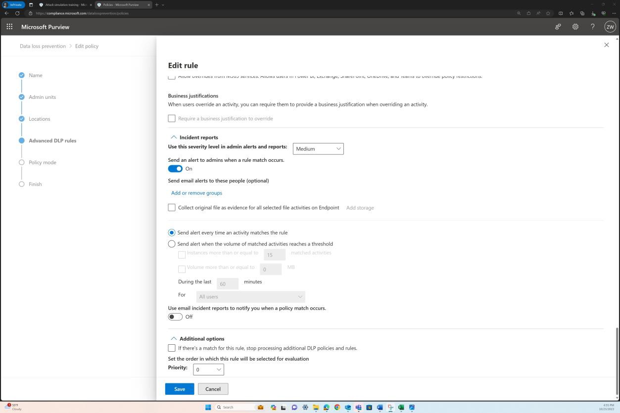Microsoft Purview-Warnungseinstellungen aktiviert.