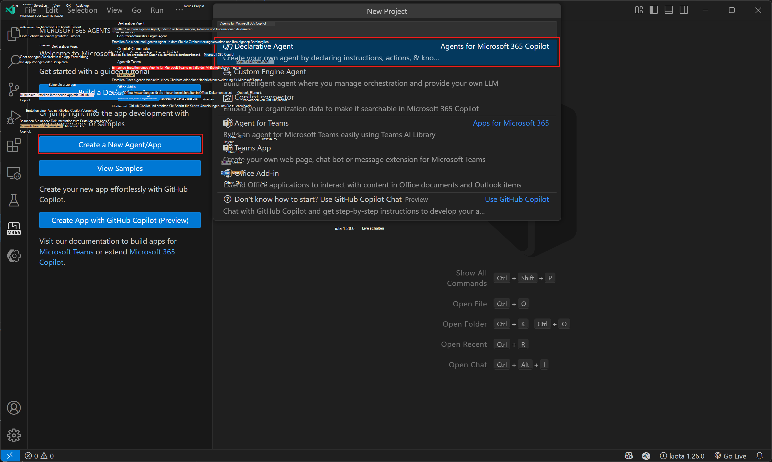 Screenshot der Benutzeroberfläche des Agents-Toolkits