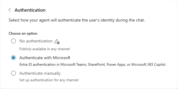 Screenshot des Authentifizierungs-Konfigurationspanels mit der Option 'Mit Microsoft authentifizieren' ausgewählt.