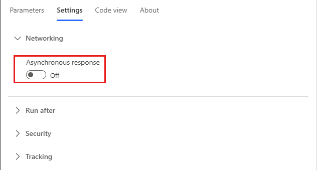 Screenshot der Einstellung des asynchronen Antwortflusses.