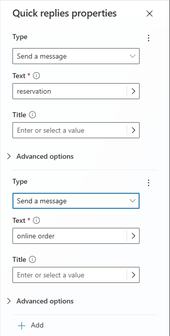 Screenshot des Bereichs „Eigenschaften für Schnellantworten“.