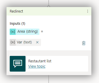 Screenshot des Erstellungscanvas, der die in den Umleitungsknoten weitergegebene Variable zeigt.