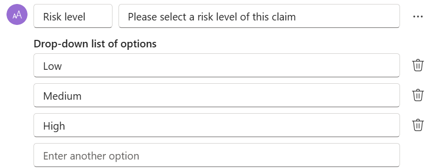 Screenshot zum Hinzufügen von Optionen für Dropdowntexteingaben in Copilot Studio.