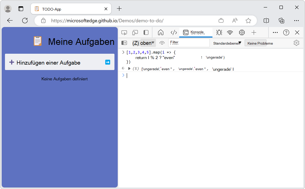 Die Konsole erkennt mehrteilige Ausdrücke mithilfe von geschweiften Klammern und Einzügen.