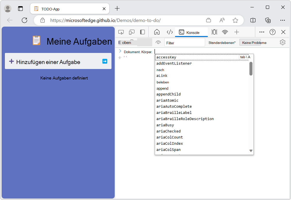 Automatische Konsolenvervollständigung von JavaScript-Ausdrücken
