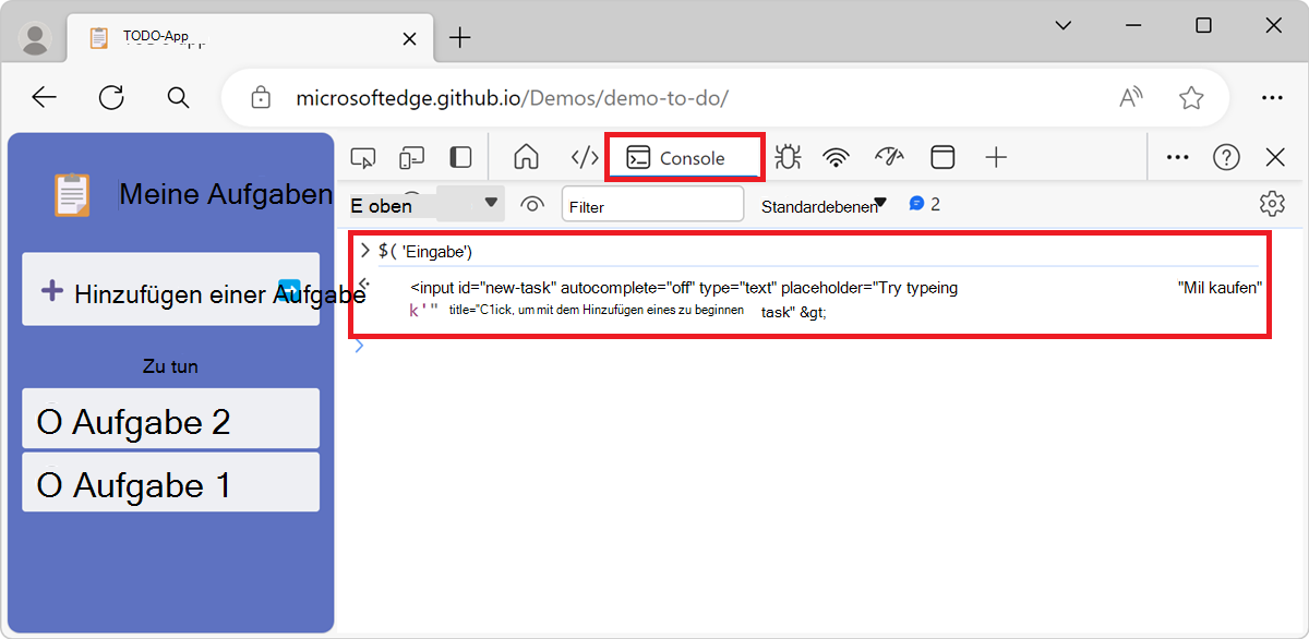 $('input') gibt einen Verweis auf das erste Element auf der Webseite zurück.
