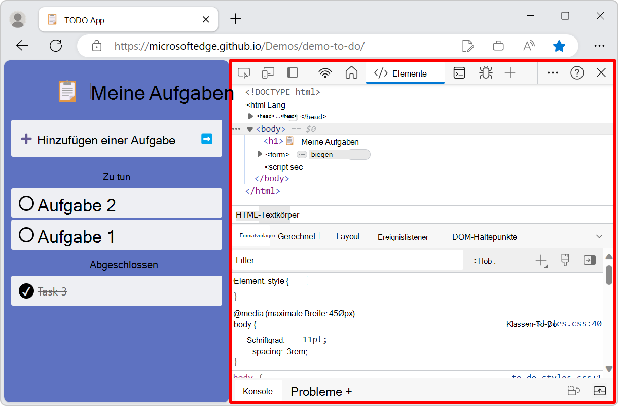 DevTools rechts angedockt