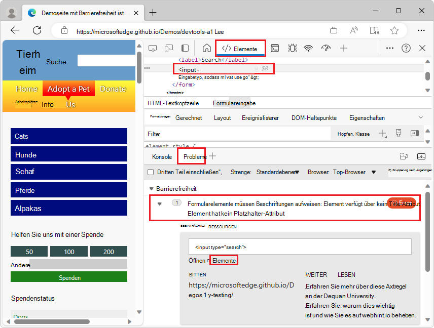 Webhint-Feedback im Problemtool
