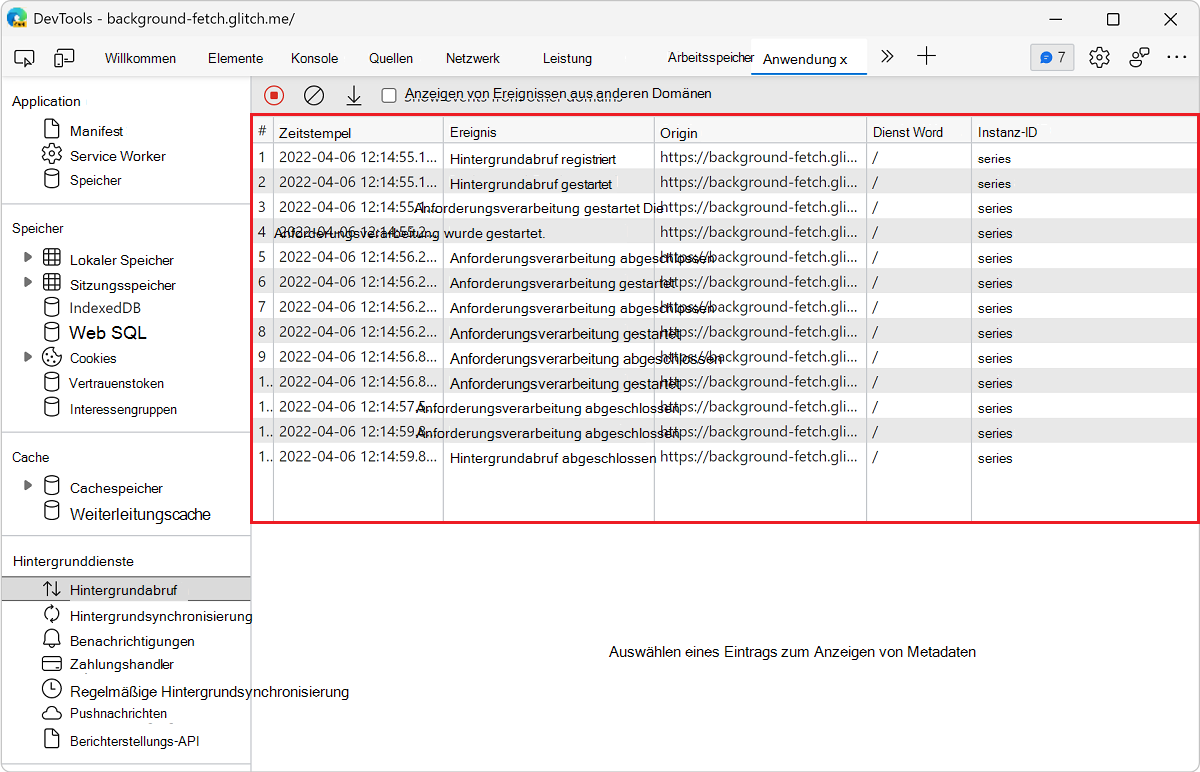 Ein Protokoll von Ereignissen im Bereich 