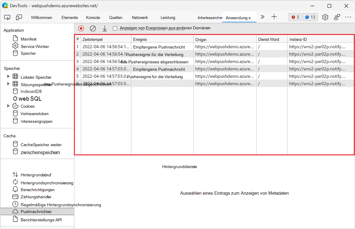 Ein Ereignisprotokoll im Bereich 