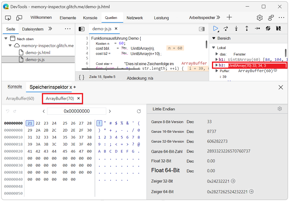 Zwei ArrayBuffer-Registerkarten im Bereich 