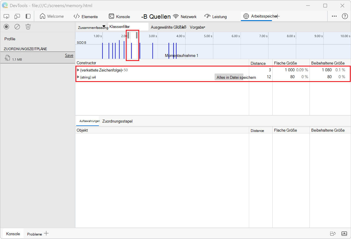 Zeitleiste für die vergrößerte Zuordnung